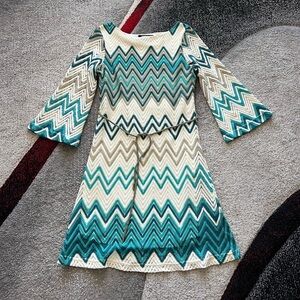 Sharagano Chevron Knit Bell Sleeve Dress